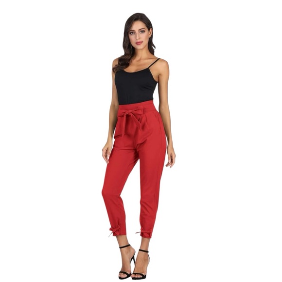 Red Casual High Waist Pencil Pants with Bow-Knot Pockets. Medium. July 4th!🇺🇸 - Picture 3 of 10
